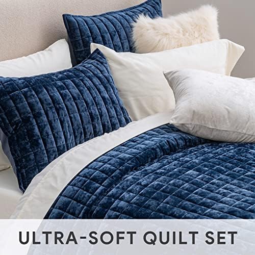 RECYCO Velvet Quilt Set, Oversized California King 118"x106", Navy Blue - Image 4