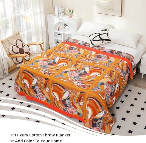 VANJOROY Boho Large Throw Blanket, 100% Organic Muslin Cotton Breathable Soft Bed Throw - Floral Bird Farmhouse Decor Blanket for Sofa Couch Chair Quilt and Gift. 80" x 90"- Colorful - Image 4