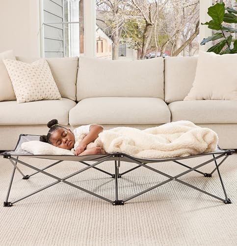 Regalo Extra Long My Cot® Portable Toddler Bed, Foldable Kids Travel Bed & Camping Cot for Ages 2–8, Indoor/Outdoor, Extra Large 54” x 28” x 12”, Supports up to 80 lbs, Gray by Regalo