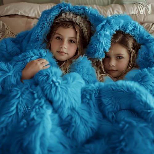 Bedsure Faux Fur Fluffy Sherpa Fleece King Bed Blanket Bright Blue 108"x90" - Image 2