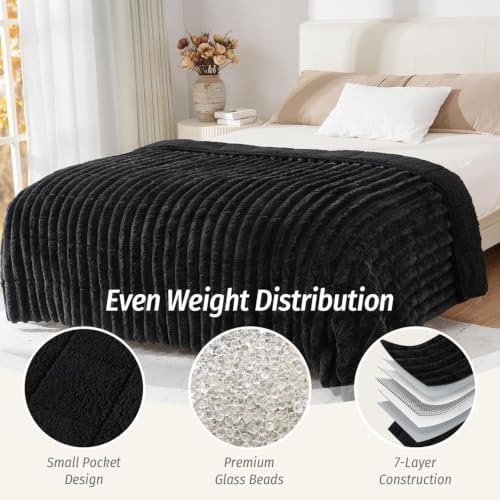 Fleece Weighted Blanket for Adults 60" x 80" 20lbs Soft Blankets, Black - Image 5