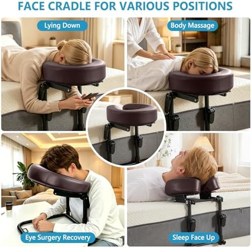 Massage Headrest for Bed, Massage Face Cradle at Home, Adjustable Bed Massage Head Holder for Sleeping Mattress, Face Down Pillow After Eye Surgery (Coffee-Brown) - Image 6