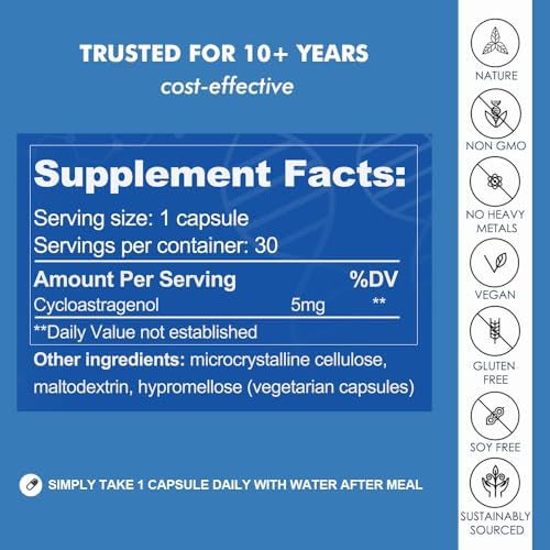 CAW Hypersorption Cycloastragenol 5Mg | Telomere Length Support | DNA Health Immunity Boost Anti-Aging | 30 Enteric-Coated Capsules 6 Bottles - Image 4