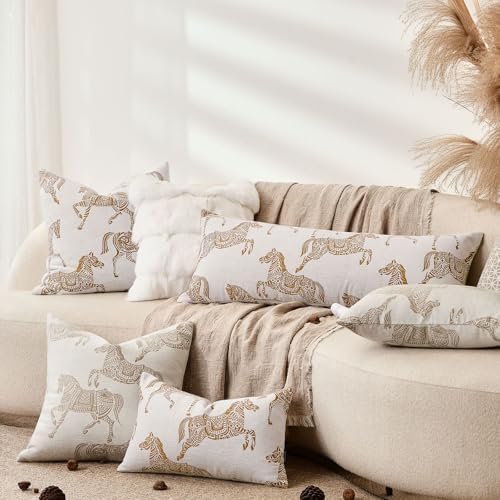 Decorative Throw Pillow Covers 22x22 inches, Double Sided Orange Horse Pattern Jacquard Embroidered Square Pillow Cover for Couch Sofa Bed Living Room Bedroom - Image 6
