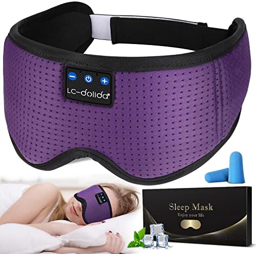 LC-dolida Sleep Headphones, Silk Sleep Mask Bluetooth Wireless Music Eye Mask, Sleeping Headphones for Side Sleepers Sleep Mask with Bluetooth Headphones Ultra-Thin Stereo Speaker Perfect for Sleeping by LC-dolida