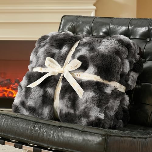 Amélie Home Faux Fur Throw Blanket, Ultra Soft Fuzzy Plush Bubble Blanket for Couch, Bed & Living Room, 60"x80", Tie-dye Black - Image 3