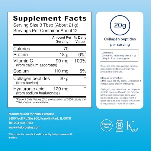 Vital Proteins Collagen Peptides Powder Advanced with Hyaluronic Acid & Vitamin C, Collagen Supplements, Unflavored, 12 Servings (Pack of 3) - Image 3