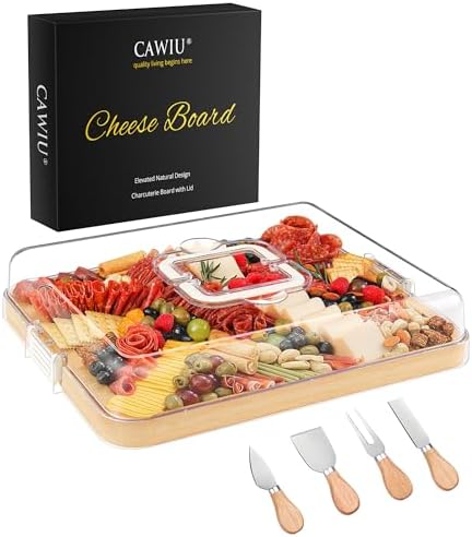 CAWIU Large Charcuterie Board with Lid, Portable Cheese Board & Snack Tray by CAWIU