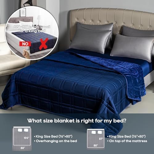 King Size Weighted Blanket 20lbs(88''x104'', Dual-Sided), Reversible King Weighted Blanket with Cozy Warm Velvet & Cooling Tencel Fabric for Adults & Couple All Season - Carry Bag Included, Navy Blue - Image 5