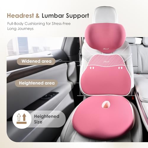FLORICH Car Seat Cushion & Lumbar Support Pillow & Car Neck Pillow, Ergonomic Memory Foam Driving Seat Cushions for Back & Sciatica Pain Relief, Non-Slip Cushion for Car, Office Chair,Wheelchair-Pink - Image 6