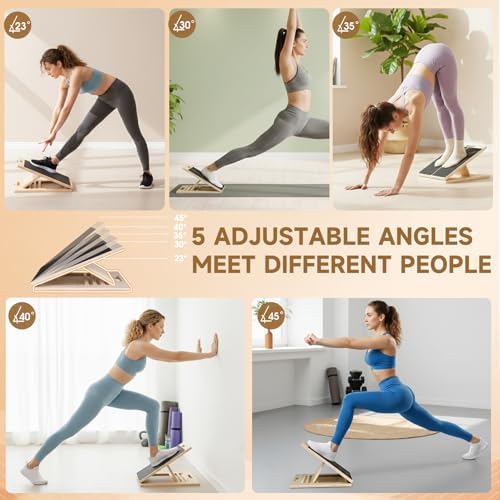 Adjustable Wooden Slant Board for Calf Stretching, 5-Level Incline Board for Ankle Mobility, Leg Stretching & Balance Training, Non-Slip Calf Stretcher for Physical Therapy, Yoga, Fitness & Home Gym - Image 3