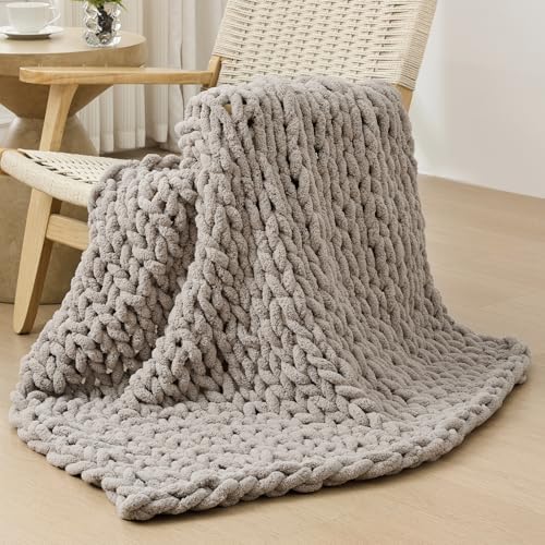 Bigacogo Chunky Knit Throw Blanket for Couch, 40x40 inches, Taupe by Bigacogo