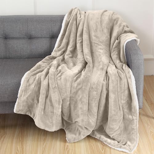 Elegant Comfort Luxury Ultra-Plush Velvet Touch Fleece Throw Soft, Warm, Cozy| Micromink Sherpa-Backing Reversible Blanket for Bed, Sofa and Couch, Solid Cream - Image 2