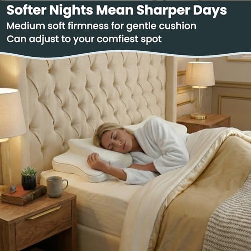 Ergonomic Cervical Neck Pillow for Sleeping – Cooling Memory Foam Cervical Pillow for Side Sleepers and Back Sleepers – Contour Neck Support (White/Gold, Cooling) - Image 5