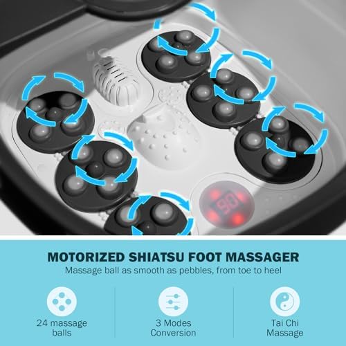 KNQZE Collapsible Foot Spa Bath with Heat & Remote Control, Bubble Massage, Temperature Control, Red Light (Black Pro) - Image 2