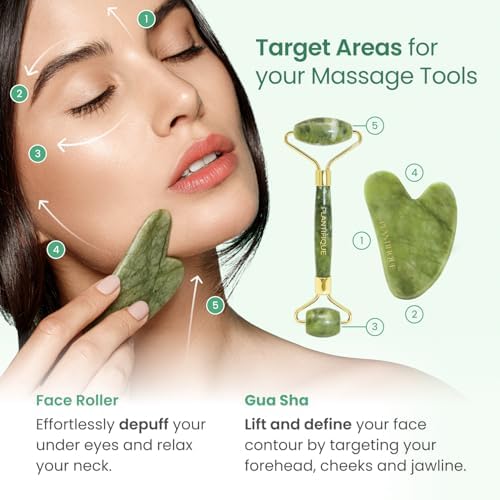 PLANTIFIQUE Jade Gua Sha Facial Tool & Face Roller Set - Giftable Box - Image 4
