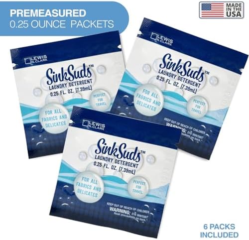 SinkSuds Laundry Detergent | Travel Size Liquid Soap | TSA Compliant | Safe For All Fabrics | 12 Packets & 2 Sink Stoppers - Image 6