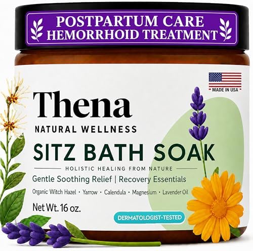 Best Organic Sitz Bath Soak Postpartum Care and Post Partum Essentials, Natural Hemorrhoid Treatment for Women & Moms with Epsom Dead Sea Salt Witch Hazel, Sitz Bath for Toilet, Thena by ThenaNaturalWellness