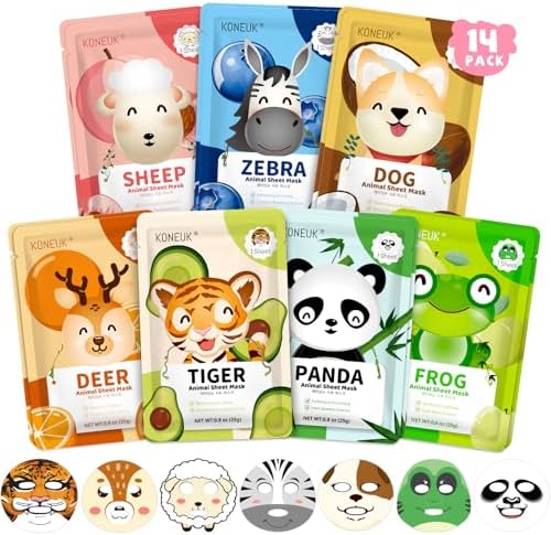 KONEUK 14 Pack Kids Face Mask Set, Cute Animal Face Masks Skincare for Kids by KONEUK