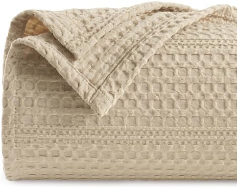PHF Lightweight Waffle Weave Blanket Queen Size 90"x 90", Soft Woven Summer Blanket for Hot Sleepers - Aesthetic Home Decor for Couch Bed Sofa, Pet Friendly, Khaki by PHF