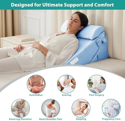 Bedluxe Wedge Pillow Set for After Surgery, Orthopedic Bed Wedge Light Blue - Image 4