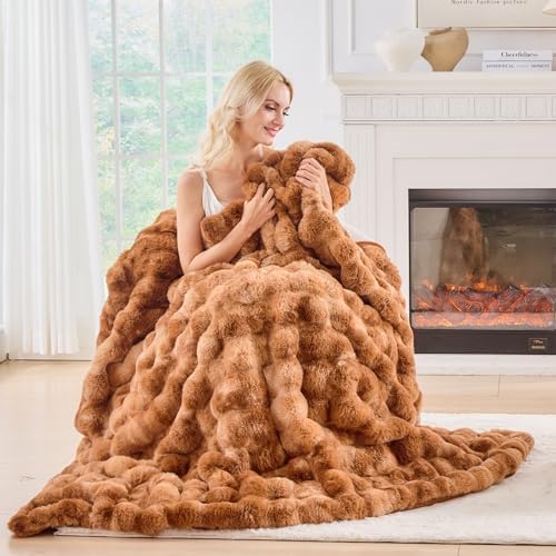 BENVWE Faux Fur Throw Blanket for Couch - Fluffy Soft Thick Bubble Blanket for Living Room Home Decor - Fathers Day Birthday Gifts for Women Men, Tie-dye Caramel, 50" x 60" by BENVWE