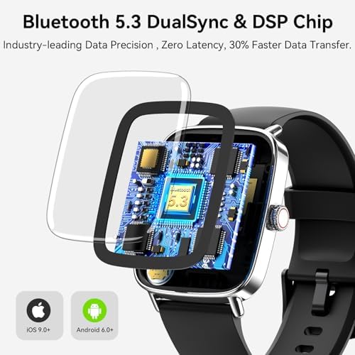Smart Watch for Women Men, 1.85" HD AMOLED Fitness Tracker (Answer/Call) with 24/7 Heart Rate/Sleep/SpO2 Monitor for iPhone & Android, 120+ Sports Modes Smartwatch with IP68 Waterproof, 2 Bands - Image 2