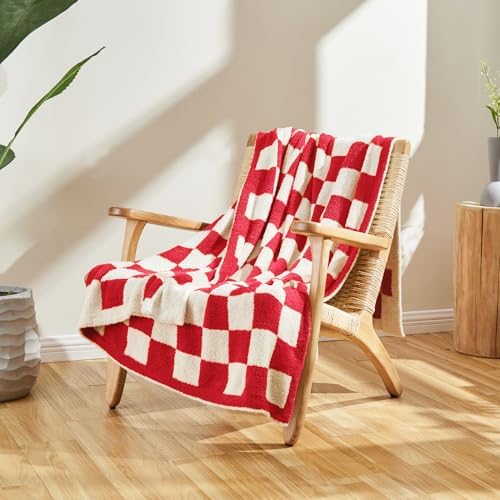 CozeCube Christmas Red Reversible Checkered Knit Throw Blanket 50"x60" - Image 2