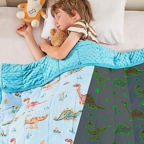 yescool Weighted Blanket 7 Pounds Weighted Lap Blanket, Glow in The Dark Dinosaur Heavy Blanket for Sleeping, Warm Minky Weighted Throw Blanket Gifts for 60-80lbs, 40"x60" by yescool