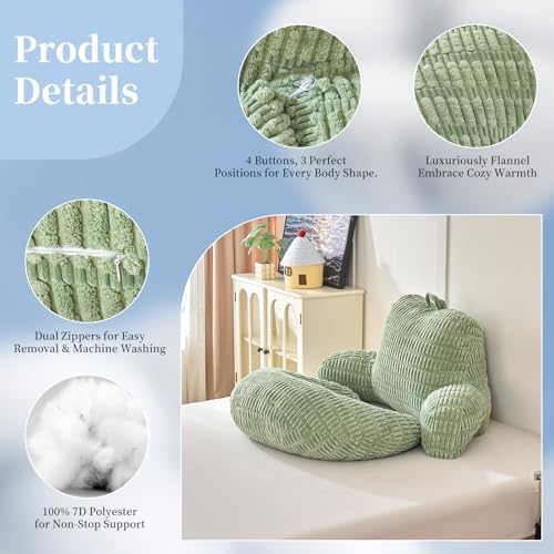 19" Reading Pillow for Bed,U Shaped Arm & Elbow Support,Green Corduroy - Image 6