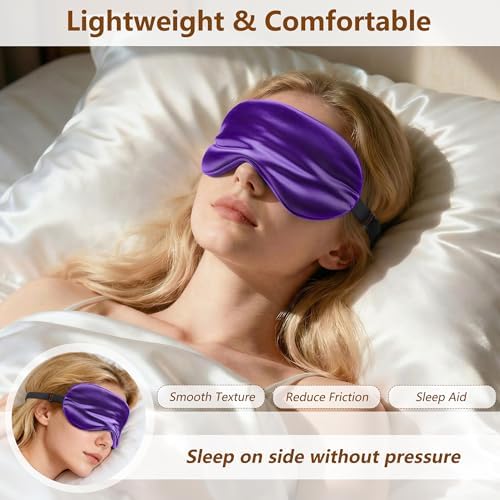 Sleep Mask Silk Eye Mask for Men Sleeping Mask, Adjustable Elastic Strap for Night Shading Sleep Mask, Soft and Comfortable for Both Men and Women (Purple, 2 Packs) - Image 2