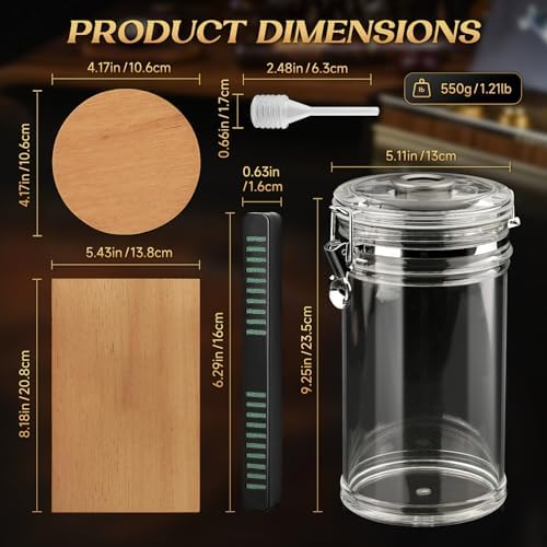XIFEI Acrylic Humidor Jar with Digital Hygrometer, Tall Design Storage Case Fits Long Cigar, Humidifier & Spanish Cedar Wood Veneer, Portable Travel Humidor for 15-20 Cigars - Image 5
