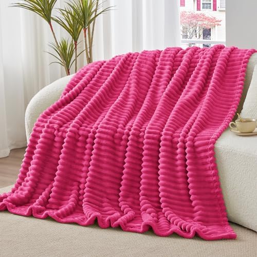 BEDELITE Ribbed Hot Pink Throw Blanket for Couch, 50"x60" - Image 3