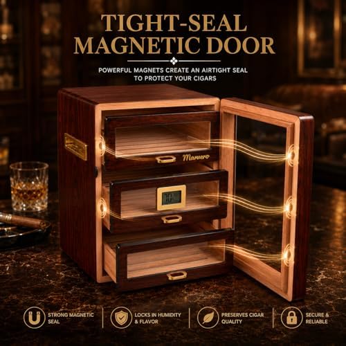 150-Count Ebony Cigar Humidor Cabinet with Digital Hygrometer,Gift - Image 4