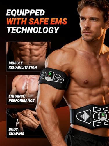 EMS Muscle Stimulator – Rechargeable Abs, Arms & Legs 3-Piece Set Trainer for Core Strength, Muscle Toning, and Workout Recovery – Wireless Body Stimulator for Men Women, Black - Image 3