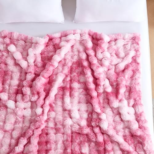 50x60 Inches Ultra-Soft Fuzzy Faux Fur Plush Throw Blanket - Thick, Warm Sherpa for Couch, Sofa, Bedroom, Camping - Decorative Blanket for Cozy Warmth, Bubble Pink Tie Dye - Image 6