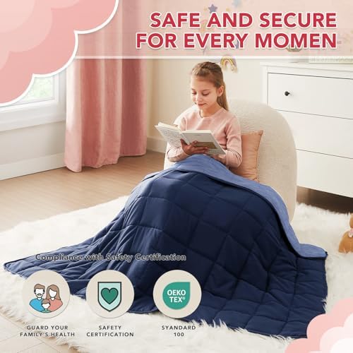 CuteKing Ultra-Cooling Weighted Blanket (7lbs, 40"x 60", Blue + Navy Blue) Absorbs Heat to Keep Adults Cool on Warm Nights, Ultra-Cool Weighted Blanket for Cooling with Premium Glass Beads - Image 2