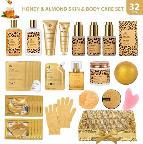 Gifts for Women, 32 Pcs Honey & Almond Bath & Body Gift Basket for Women - Image 2