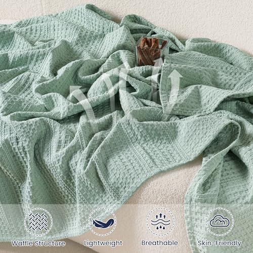 PHF Lightweight Waffle Weave Blanket Twin Size 66"x 90", Soft Woven Summer Blanket for Hot Sleepers - Aesthetic Home Decor for Couch Bed Sofa, Pet Friendly, Sage Green - Image 3