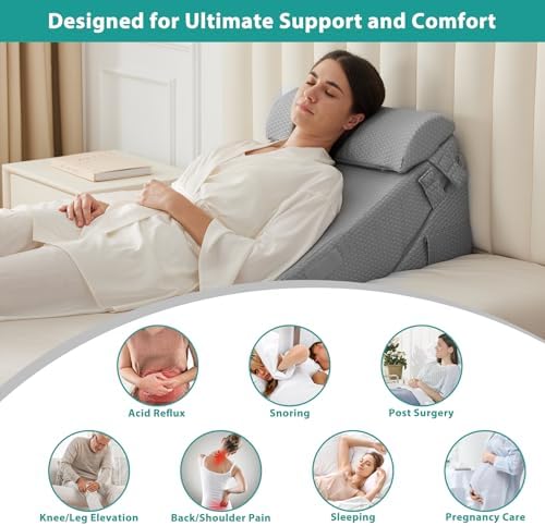 Bedluxe Wedge Pillow Set for After Surgery, Orthopedic Bed Wedge, Grey - Image 6