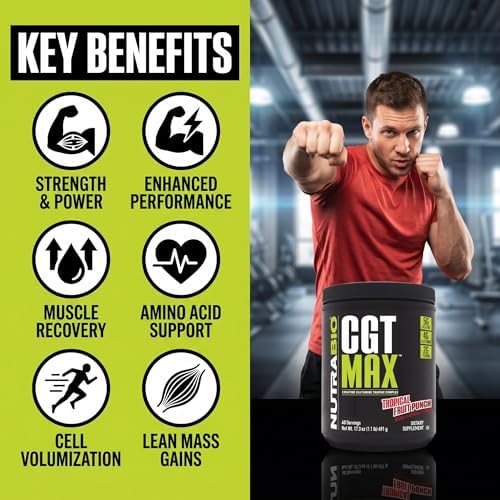 NutraBio CGT-MAX Powder- Creatine, Glutamine and Taurine to Support Muscle Recovery and Strength - 40 Servings - Tropical Fruit Punch… - Image 6