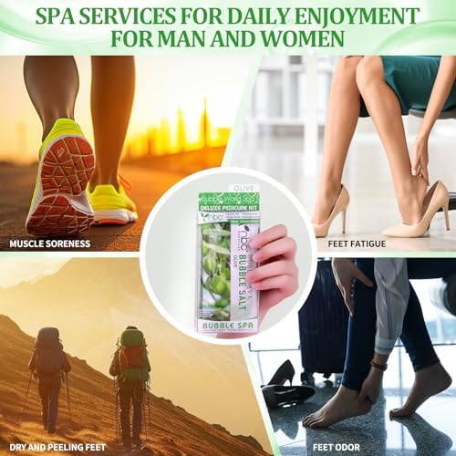 Pedicure Kit Foot Soak Set: Bubble Salt, Sugar Scrub, Massage Mask, Massage Lotion in a Box, 4 Step Foot Spa Kit for Dry Feet, Calluses and Tired Feet(3 Set Olive) - Image 7