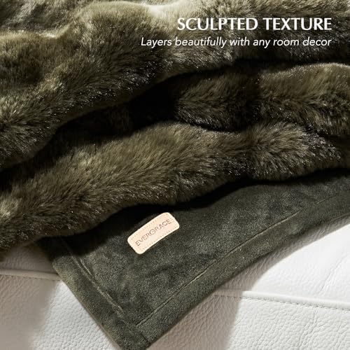EverGrace Faux Rabbit Fur Bubble Throw Blanket, 50"x60", Marble Olive - Image 5