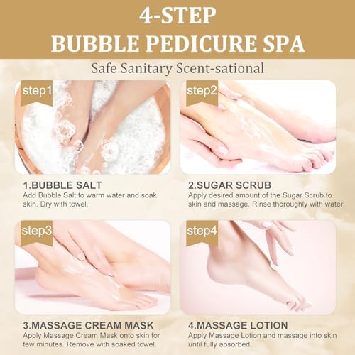Pedicure Kit Foot Soak Set: Bubble Salt, Sugar Scrub, Massage Mask, Massage Lotion in a Box, 4 Step Foot Spa Kit for Dry Feet,Tired Feet（1 Set Pearl ) - Image 5