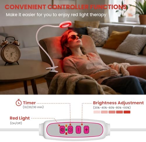 Aumtrly Red Light Therapy Lamp for Face and Body, with Clip, White, 40 LED - Image 4
