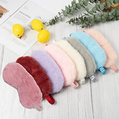 RAYNAG Fluffy Sleep Mask 4 Pack - Plush Blackout Eye Masks for Sleeping, Soft Blindfold with Silky Back, Cozy Gifts for Women Men Travel, Dark Pink - Image 6