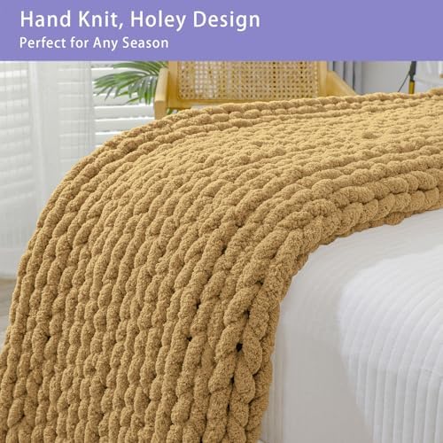 Bigacogo Chunky Knit Throw Blanket for Couch, 51x63 inches, Goldenrod - Image 4