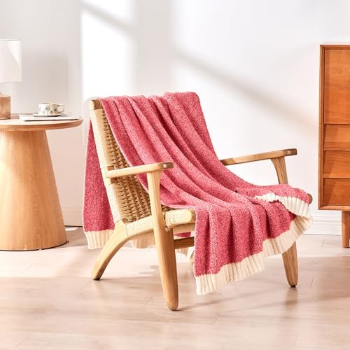 CozeCube Reversible Knitted Throw Blanket, Red White Melange 60"x80" - Image 6