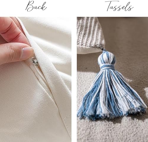 BlissBlush Decorative Throw Pillow Covers 20x20 Combo Set of 2 Square Coastal Blue Boho Accent Pillowcase Tassels Farmhouse Cushion for Couch Sofa Bedroom Living Room Home Décor Cover ONLY - Image 6