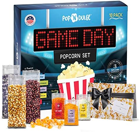 Game Day Movie Night Popcorn Gift Set Gifts For Men Family Gifts Party Supplies, 5 Non-GMO Gourmet Popcorn Kernels and 5 Popcorn Seasoning Flavoring - 10 Pack - Image 6